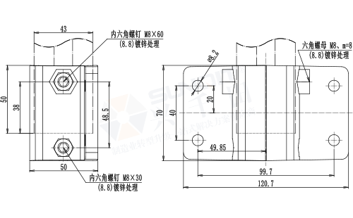 側裝式底座尺寸圖